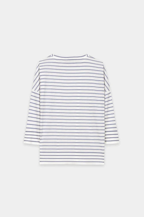 Luisa cerano Blue Striped T- Shirt with Ribbed Detail 338351