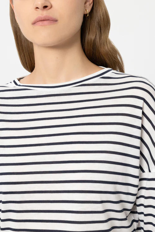 Luisa Cerano Navy Striped Round Neck 3/4 Sleeve T-Shirt 338351