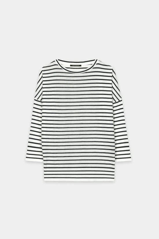 Luisa Cerano Navy Striped Round Neck 3/4 Sleeve T-Shirt 338351