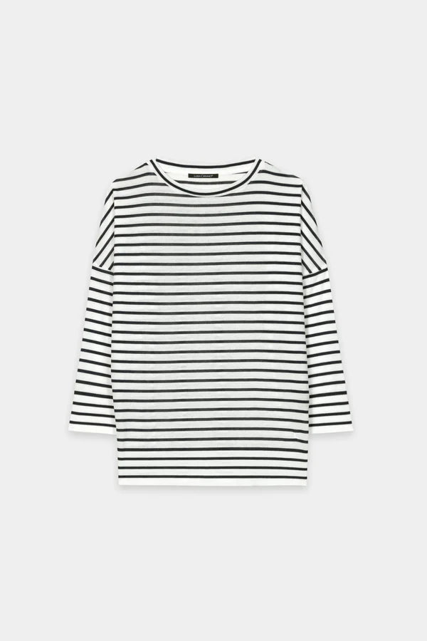 Luisa Cerano Navy Striped Round Neck 3/4 Sleeve T-Shirt 338351