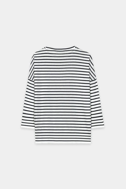 Luisa Cerano Navy Striped Round Neck 3/4 Sleeve T-Shirt 338351