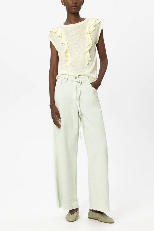 Luisa Cerano Citrus Cropped Sleeves Linen T-Shirt with Flounces 338358