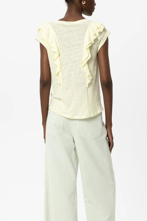 Luisa Cerano Citrus Cropped Sleeves Linen T-Shirt with Flounces 338358