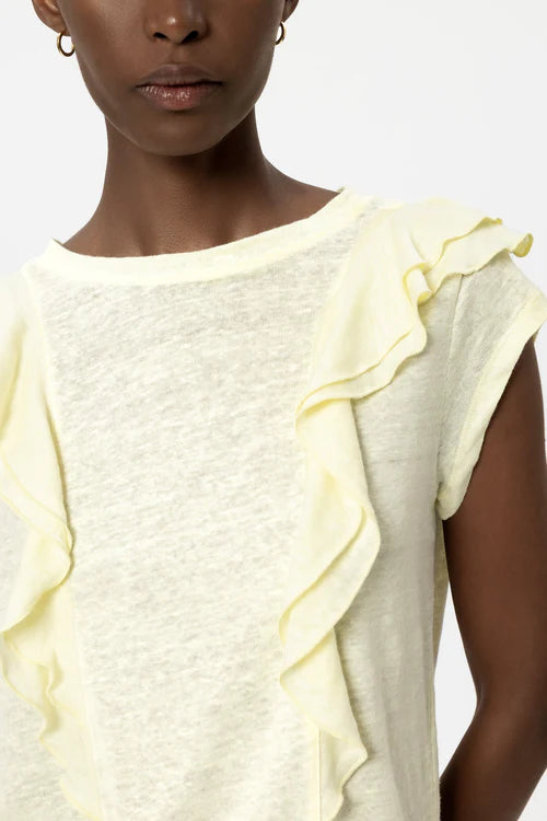 Luisa Cerano Citrus Cropped Sleeves Linen T-Shirt with Flounces