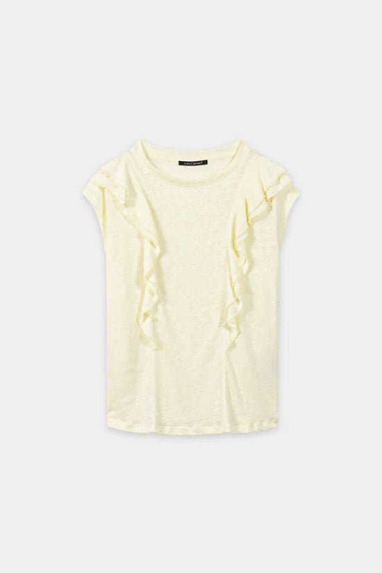 Luisa Cerano Citrus Cropped Sleeves Linen T-Shirt with Flounces