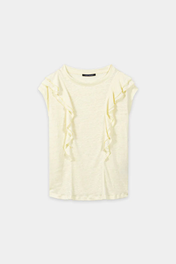 Luisa Cerano Citrus Cropped Sleeves Linen T-Shirt with Flounces