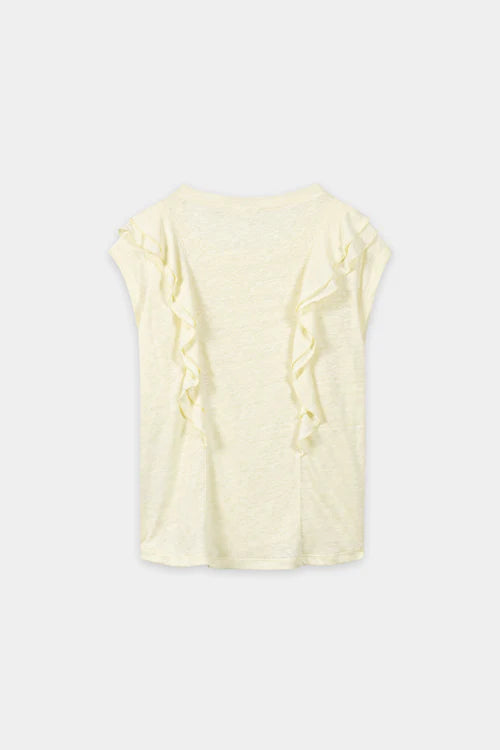 Luisa Cerano Citrus Cropped Sleeves Linen T-Shirt with Flounces