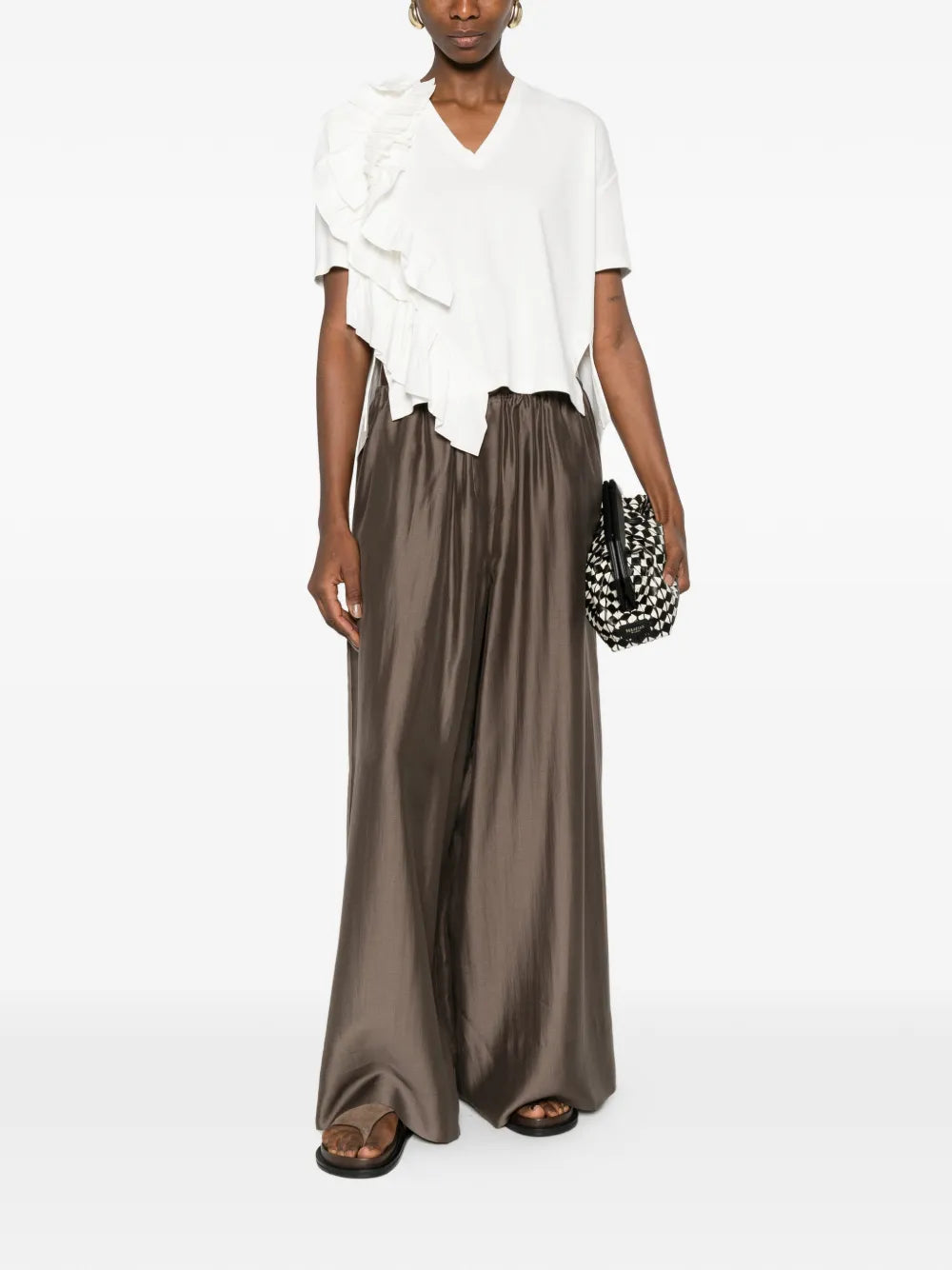 Psophia short sleeve white ruffled top