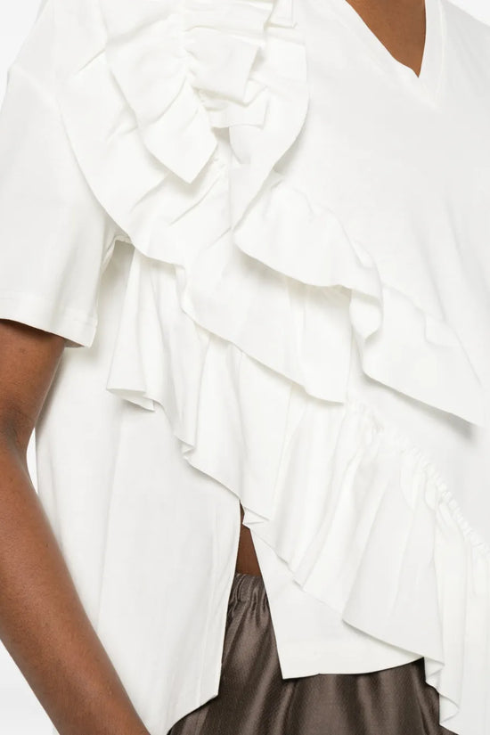 Psophia short sleeve white ruffled top