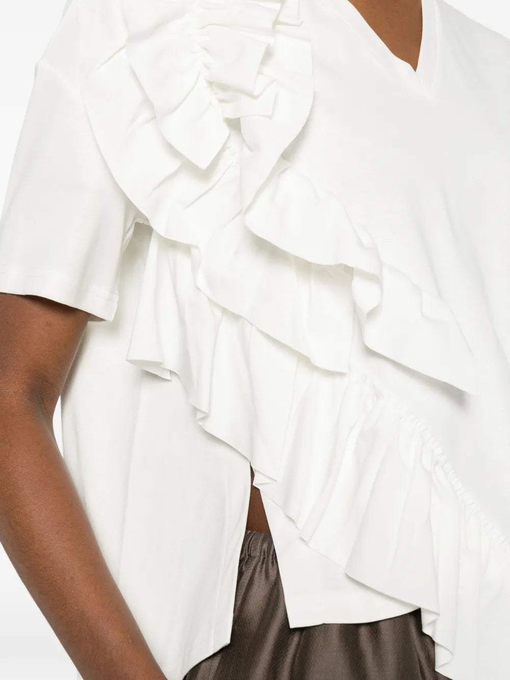 Psophia short sleeve white ruffled top