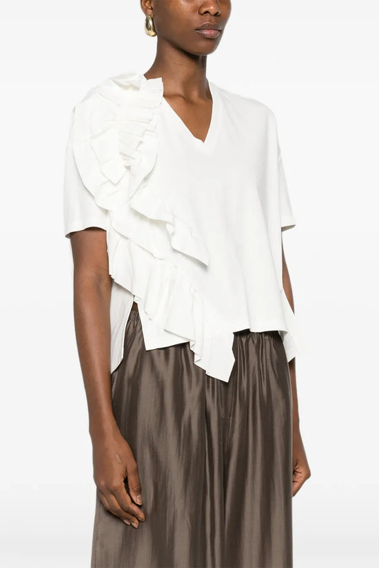 Psophia short sleeve white ruffled top