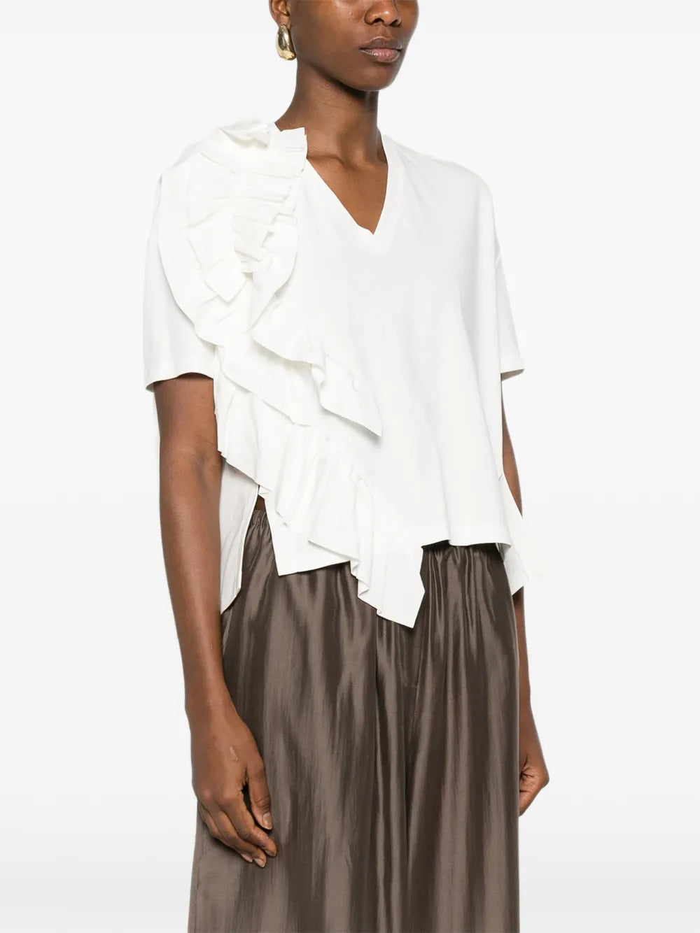 Psophia short sleeve white ruffled top