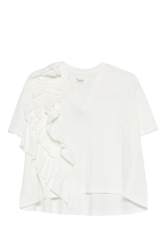 Psophia short sleeve white ruffled top