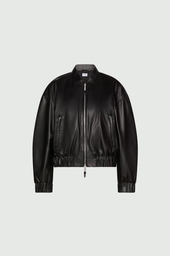 Marella Sport Black Leather Relaxed Fit Blouson Jacket
