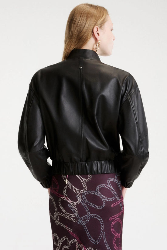 Marella Sport Black Leather Relaxed Fit Blouson Jacket