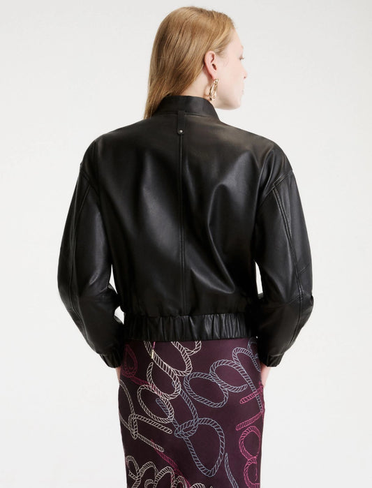 Marella Sport Black Leather Relaxed Fit Blouson Jacket