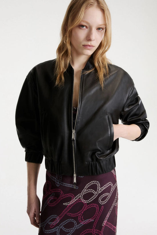 Marella Sport Black Leather Relaxed Fit Blouson Jacket