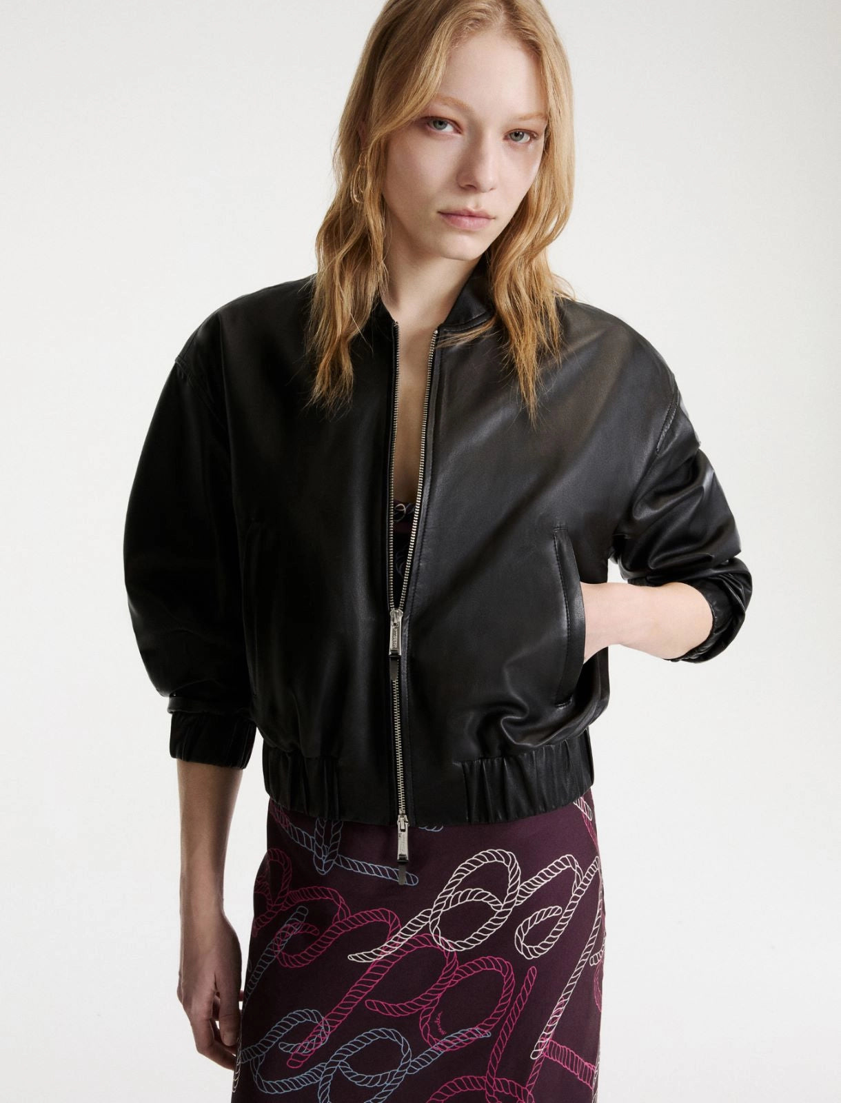 Marella Sport Black Leather Relaxed Fit Blouson Jacket