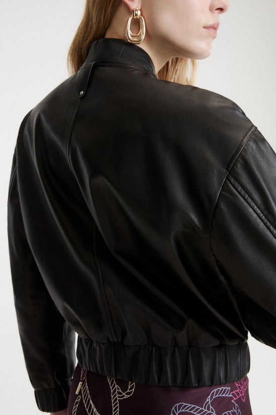 Marella Sport Black Leather Relaxed Fit Blouson Jacket