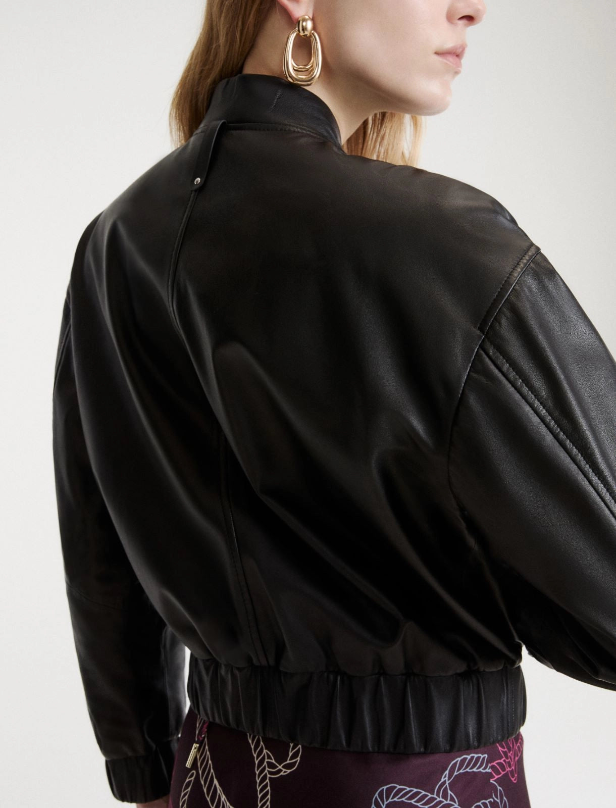 Marella Sport Black Leather Relaxed Fit Blouson Jacket