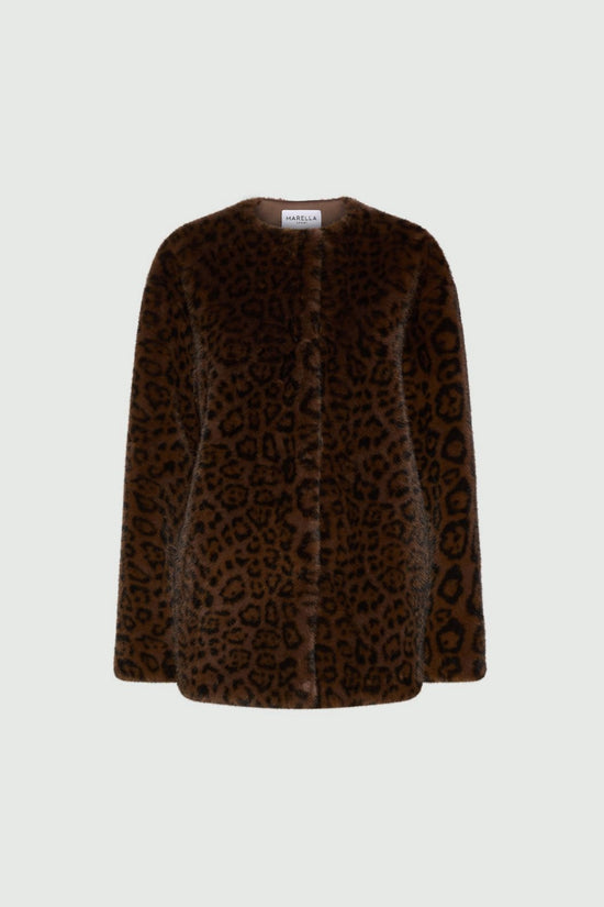 Marella Sport Cocoa Animal Print Faux Fur Coat