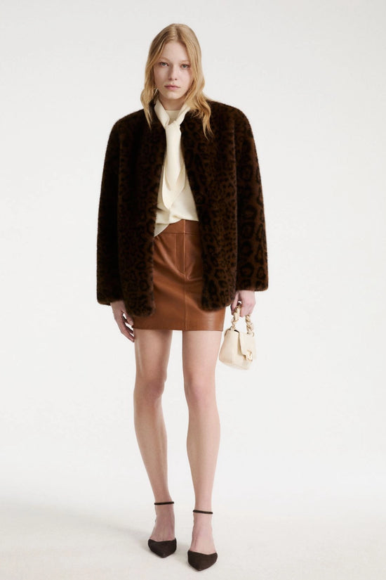 Marella Sport Cocoa Animal Print Faux Fur Coat