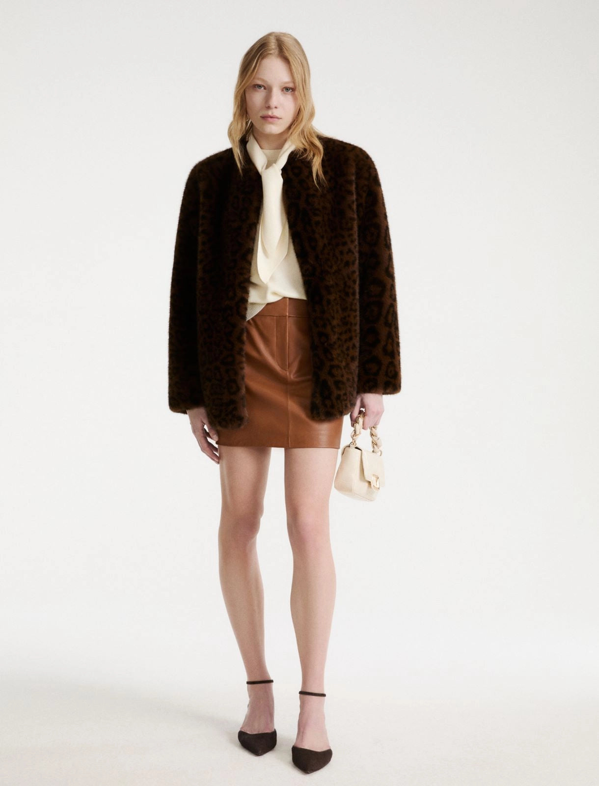 Marella Sport Cocoa Animal Print Faux Fur Coat