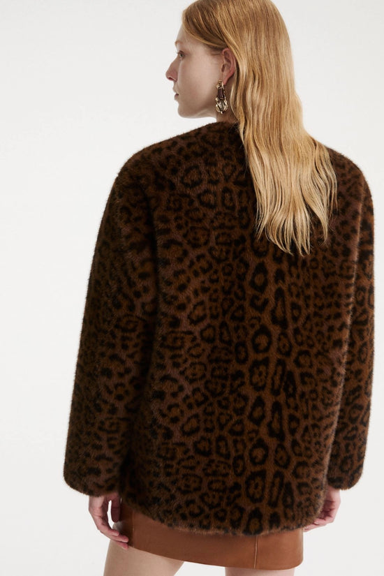 Marella Sport Cocoa Animal Print Faux Fur Coat