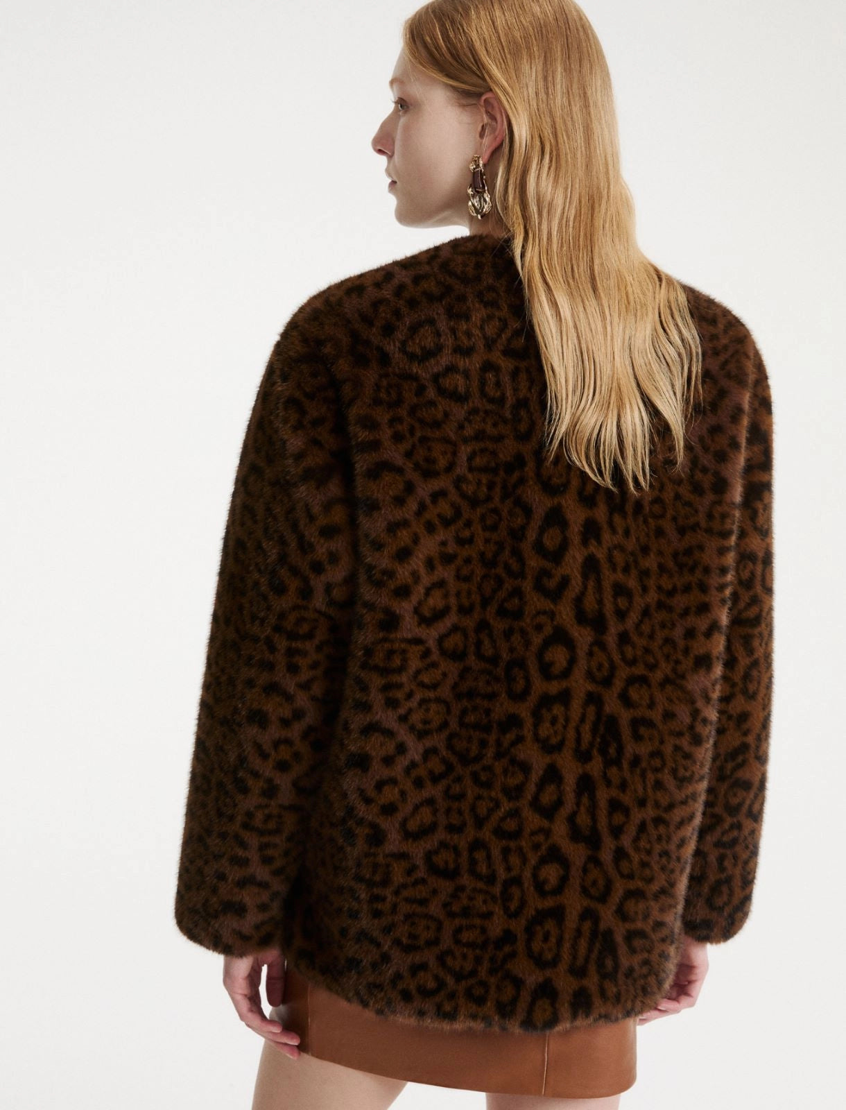 Marella Sport Cocoa Animal Print Faux Fur Coat