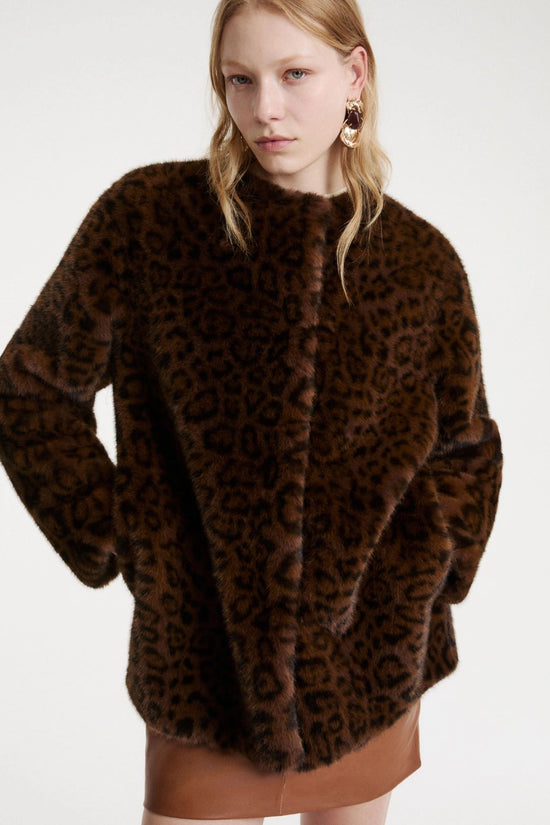 Marella Sport Cocoa Animal Print Faux Fur Coat