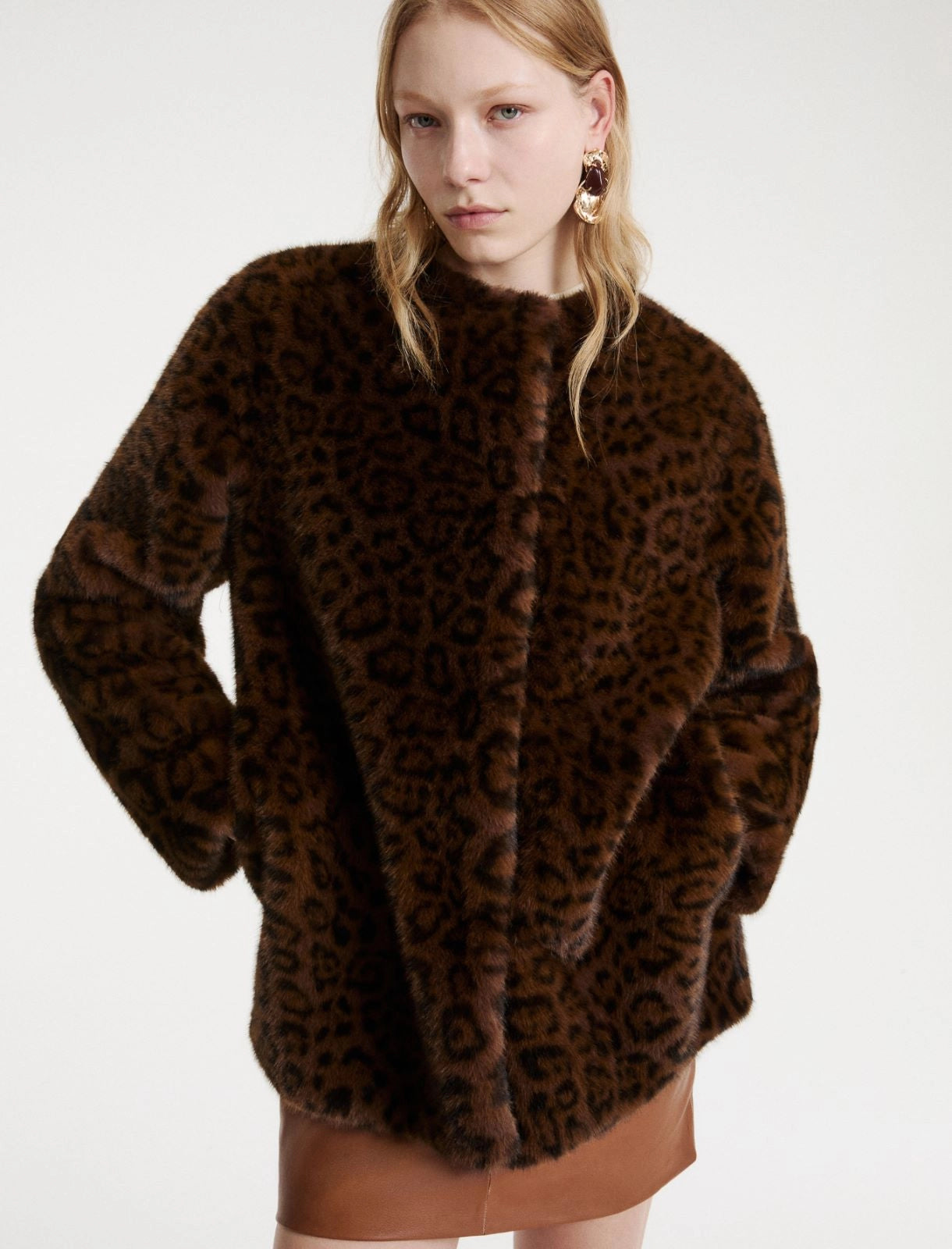 Marella Sport Cocoa Animal Print Faux Fur Coat