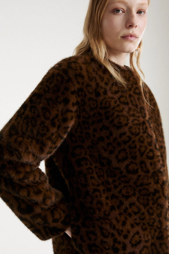 Marella Sport Cocoa Animal Print Faux Fur Coat