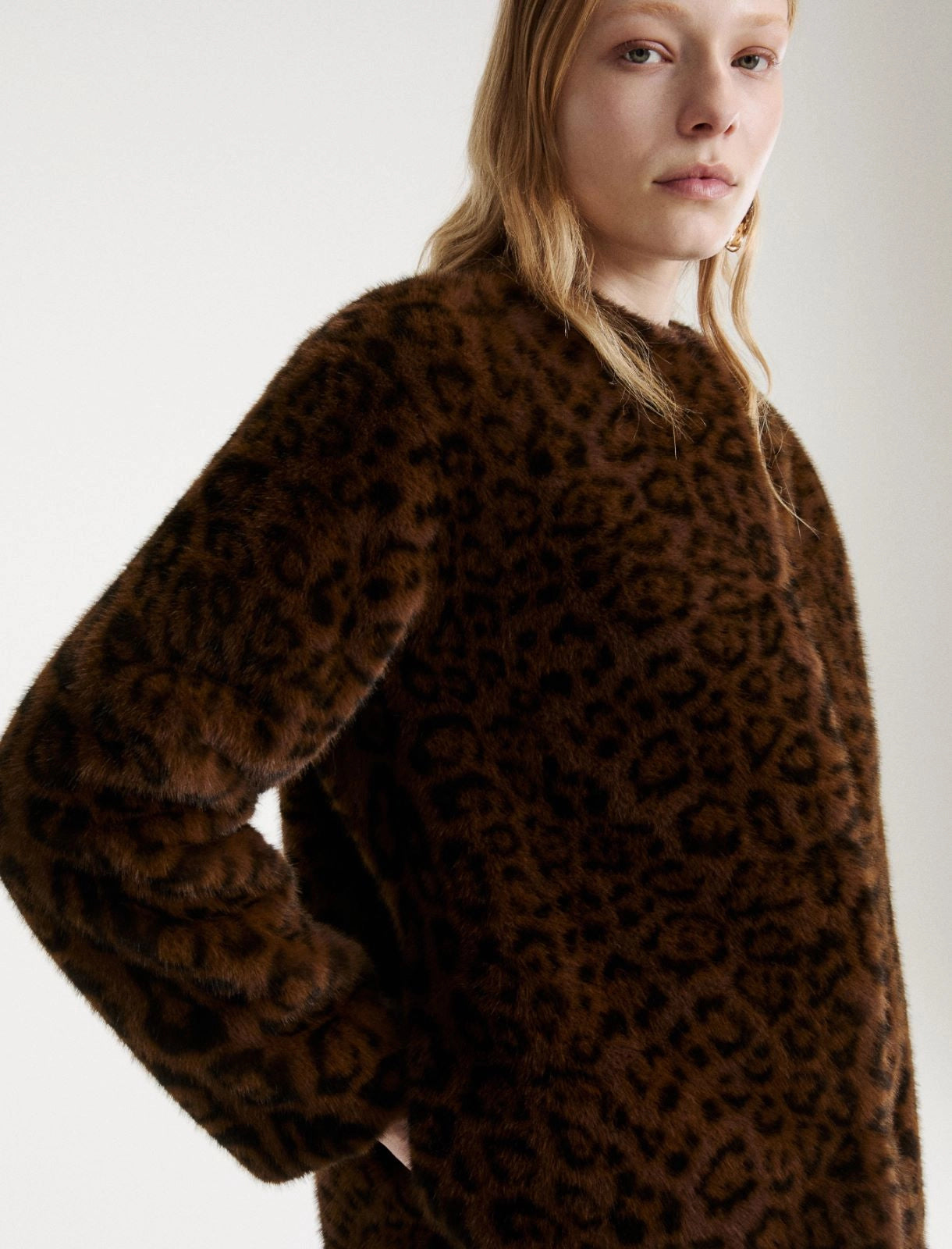 Marella Sport Cocoa Animal Print Faux Fur Coat