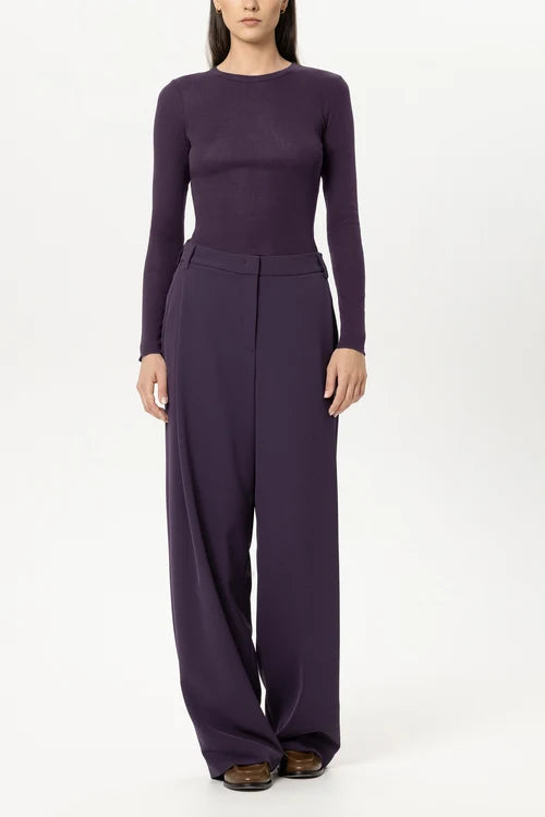 Luisa Cerano Plum Ribbed Crew-Neck Top