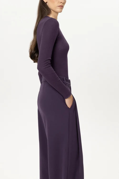 Luisa Cerano Plum Ribbed Crew-Neck Top