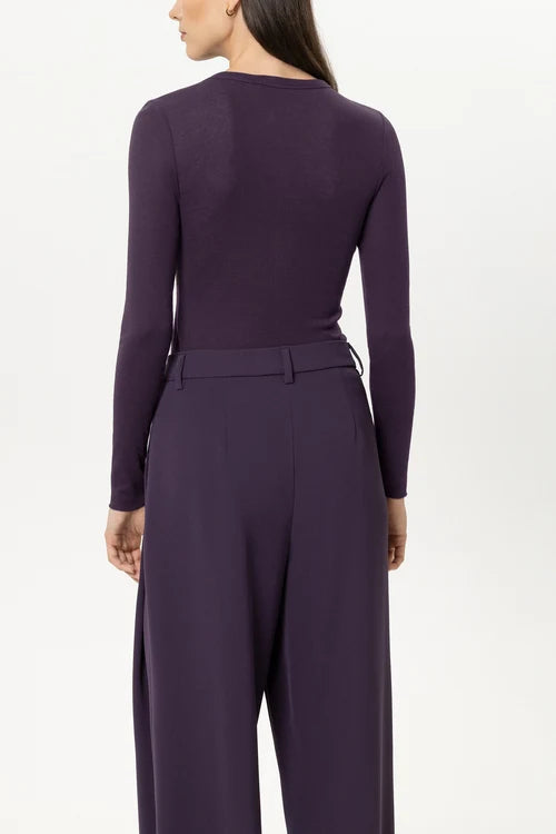 Luisa Cerano Plum Ribbed Crew-Neck Top