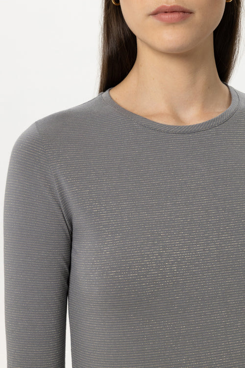 Luisa Cerano Heather Lurex Stripe Long Sleeve Top