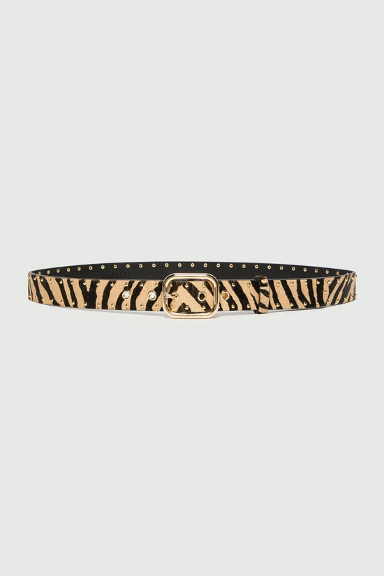 Marella Beige Animal Print Studded Belt