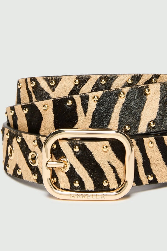 Marella Beige Animal Print Studded Belt