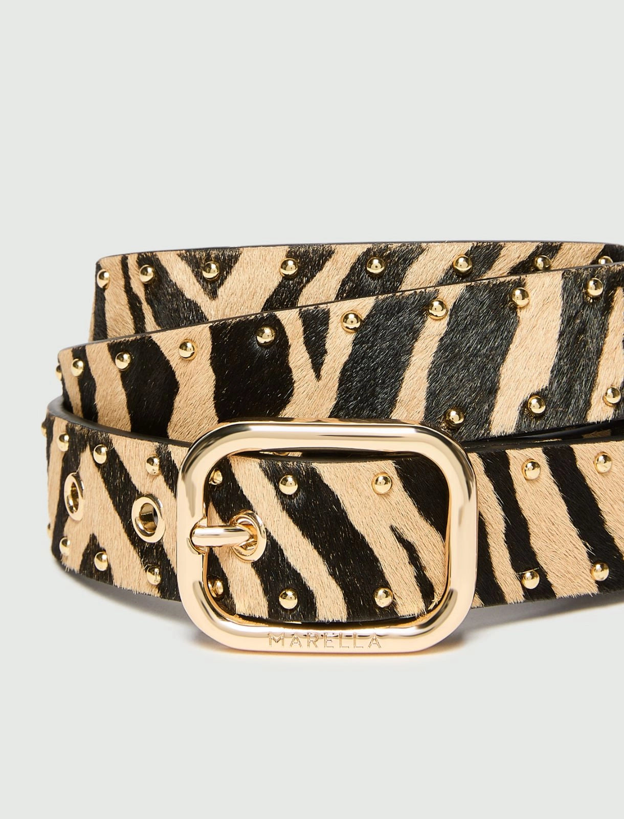 Marella Beige Animal Print Studded Belt