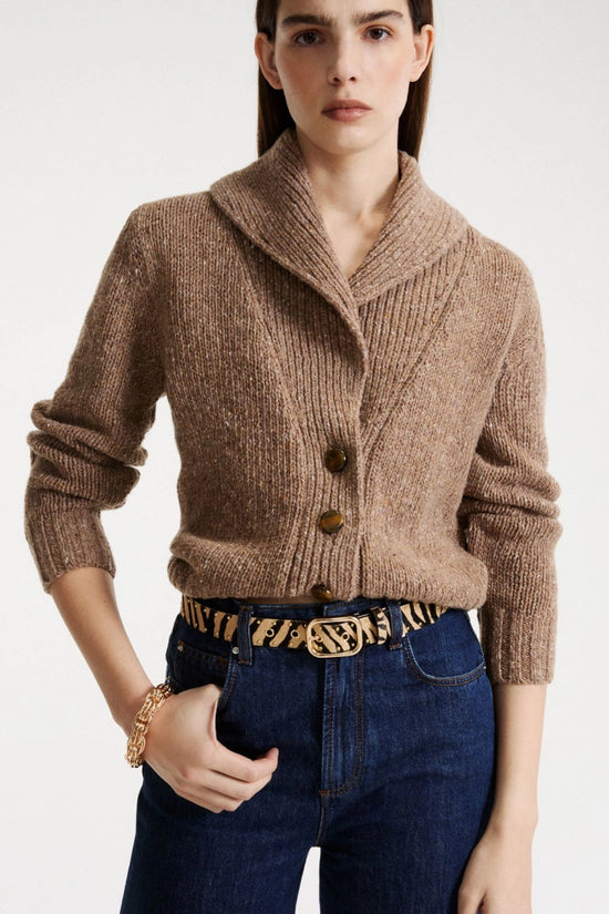 Marella Beige Animal Print Studded Belt