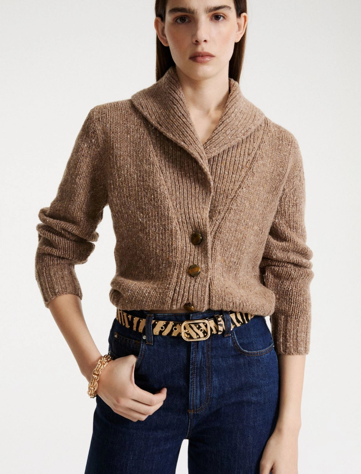 Marella Beige Animal Print Studded Belt