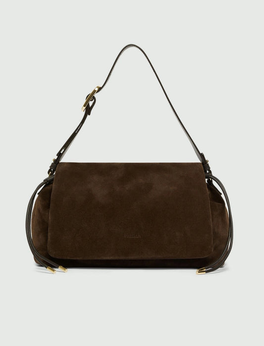Marella Dark Brown Suede Drawstring Bag MLACARDATO