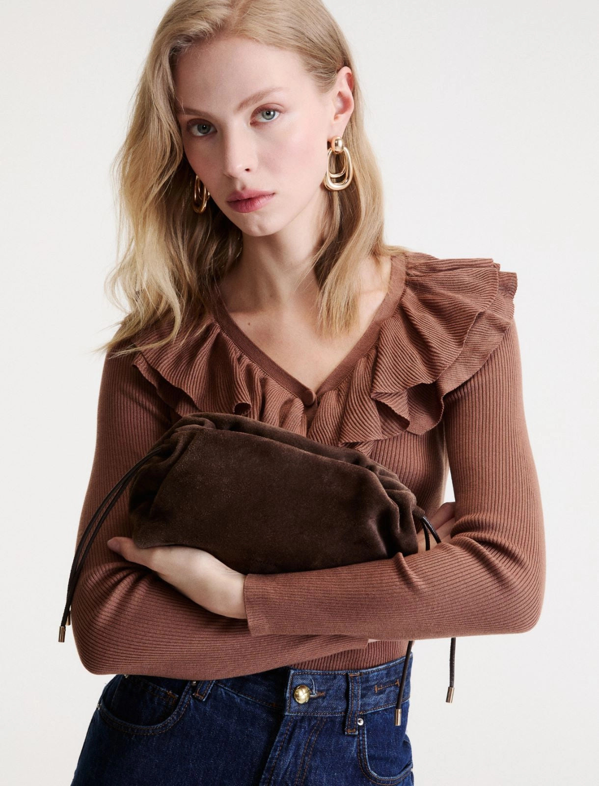 Marella Dark Brown Suede Clutch Bag
