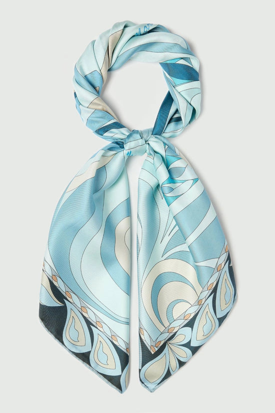 Marella Light Blue Pure Silk Satin Square Scarf