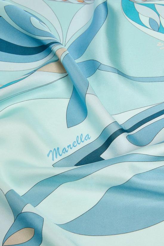 Marella Light Blue Pure Silk Satin Square Scarf