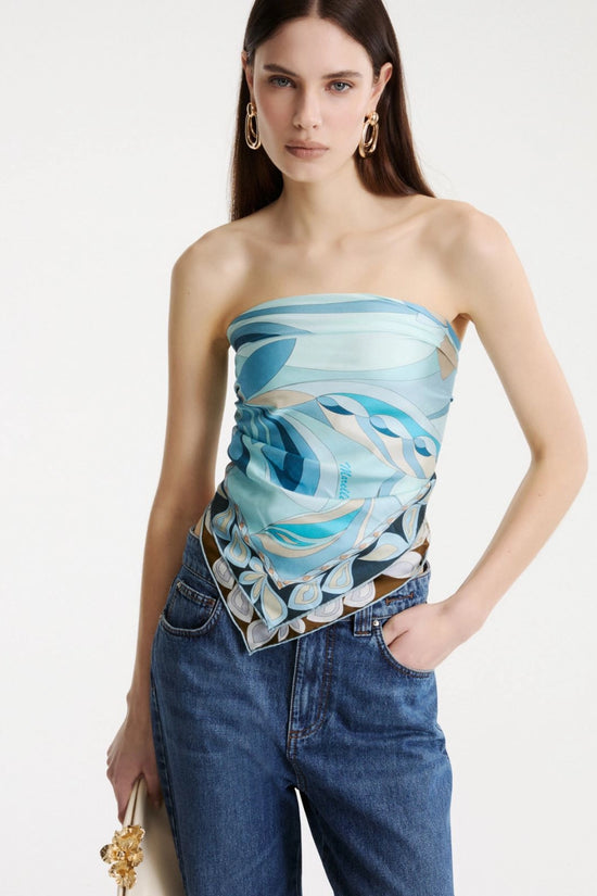 Marella Light Blue Pure Silk Satin Square Scarf