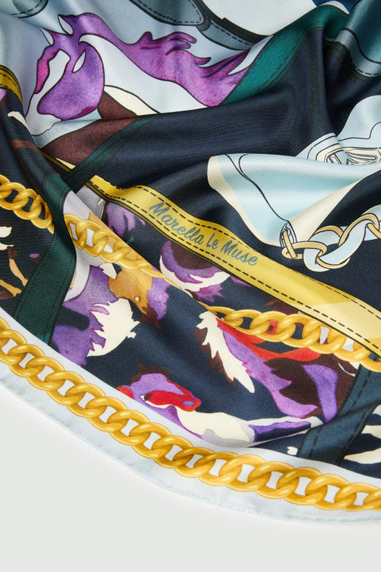 Marella Sky Blue Le Muse-Print Silk Square Scarf