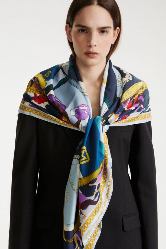 Marella Sky Blue Le Muse-Print Silk Square Scarf