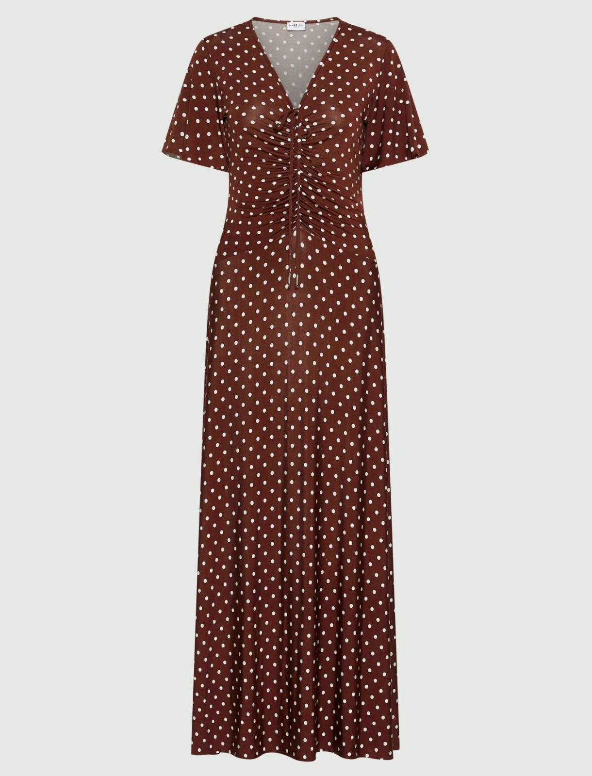 Marella Sport Brown with White Polka Dots Long Jersey Dress MLSTECA